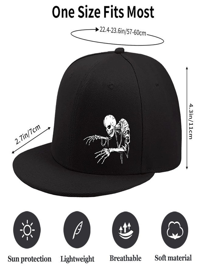 FACITE Snapback Hat for Men Skull Hat Flat Bill Hats for Men Skeleton Fingers Adjustable Wide Brim Black Baseball Hat Trucker Cap Fitted Hats Women Snap Back Bone Hip Hop Hat - Image 2